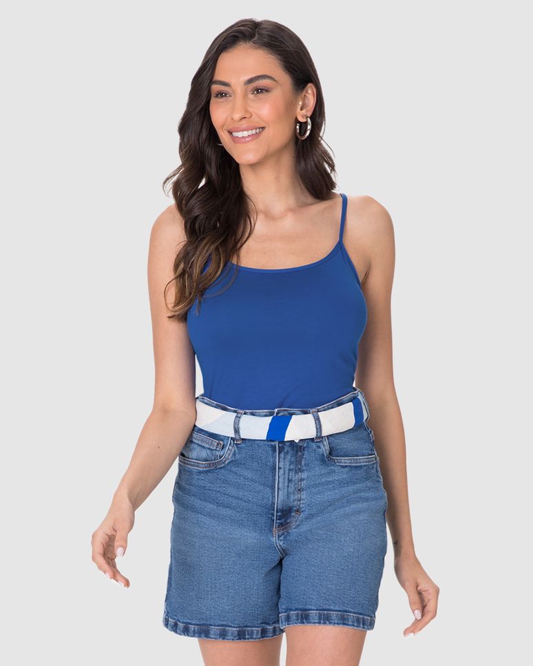 Regata Básica Feminina Decote Redondo Em Viscose Stretch