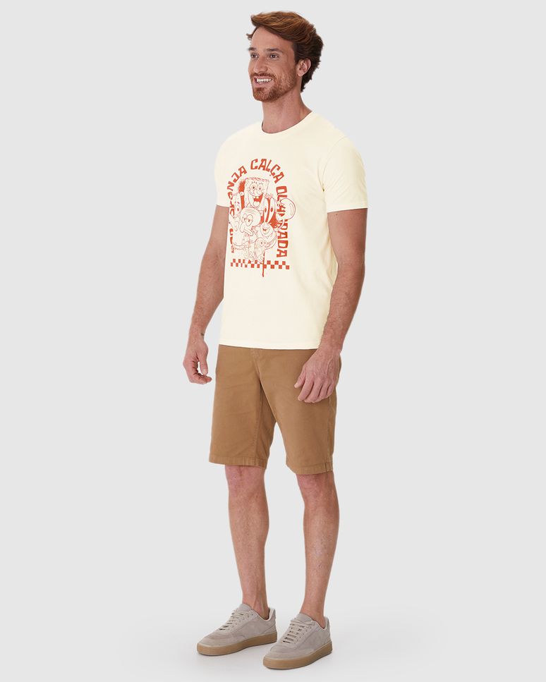 Camiseta Masculina Slim Bob Esponja Calça Quadrada Em Algodão