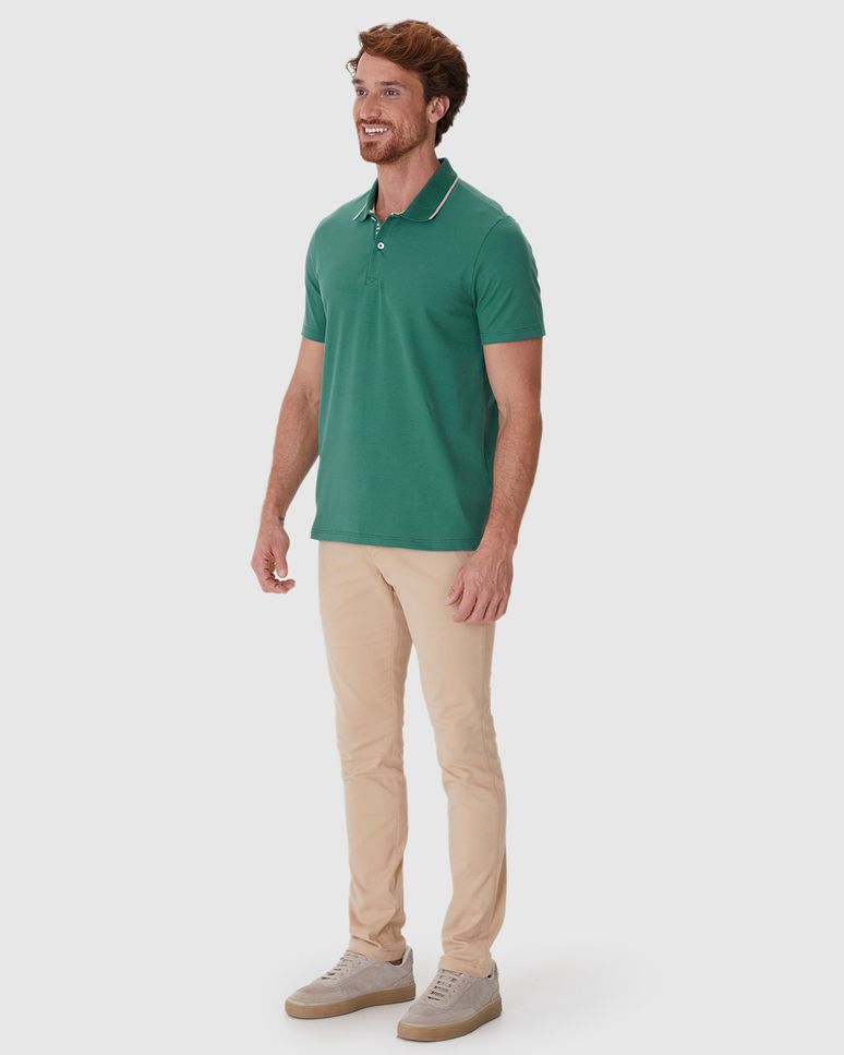 Camisa Polo Masculina Slim Peitilho Manga Curta Em Piquet Stretch