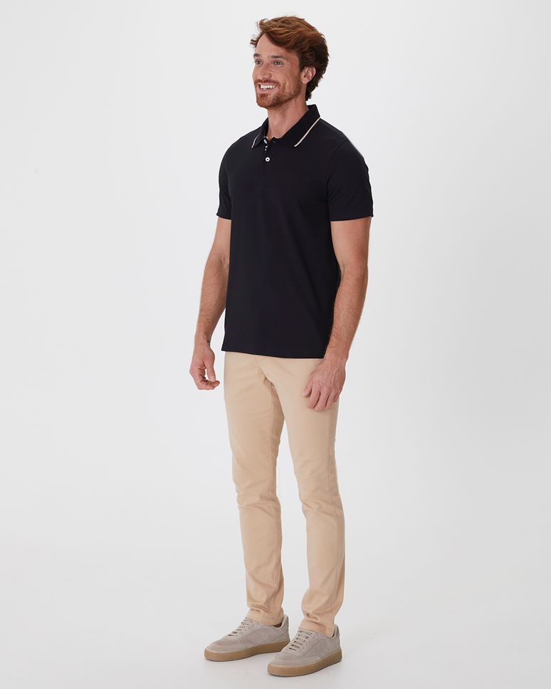 Camisa Polo Masculina Slim Peitilho Manga Curta Em Piquet Stretch