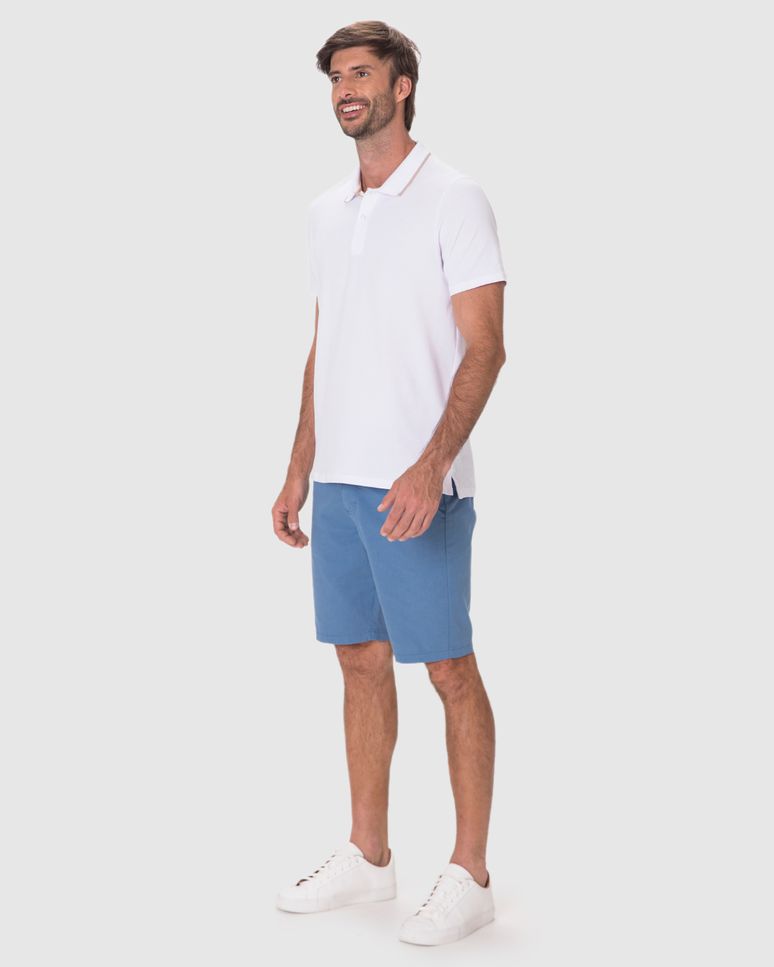 Camisa Polo Masculina Slim Peitilho Manga Curta Em Piquet Stretch