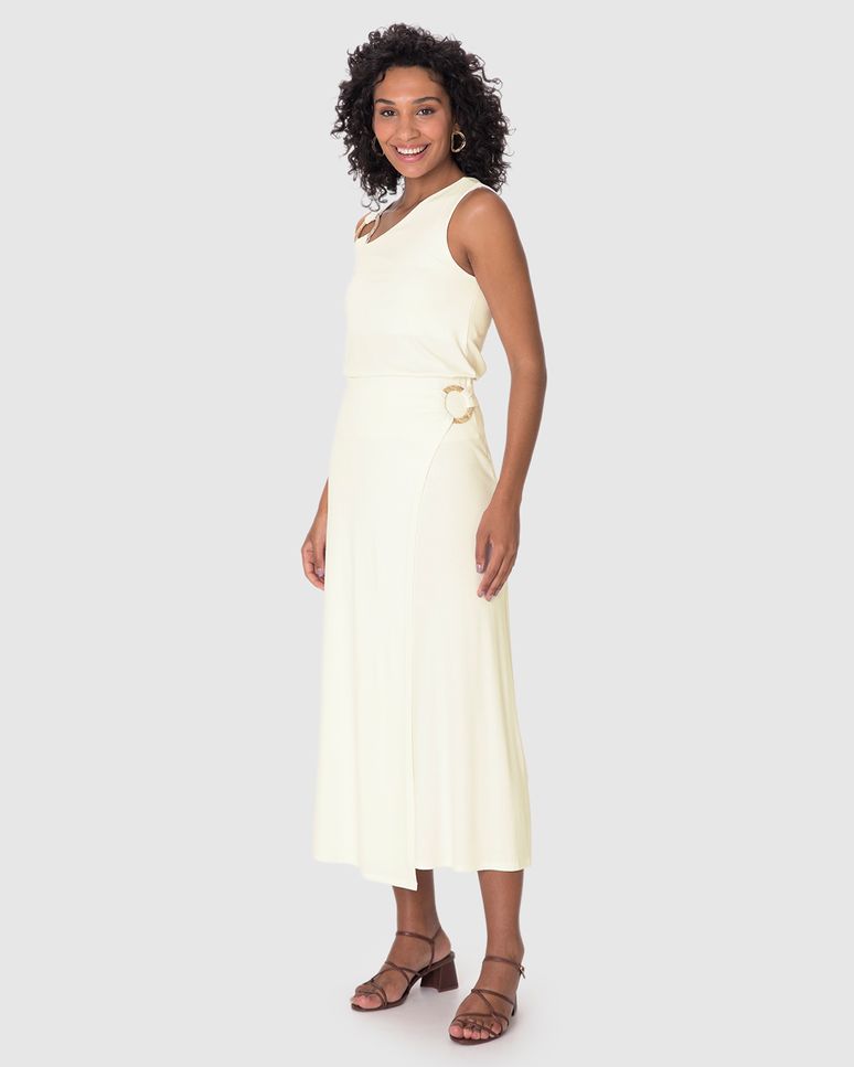 Saia Midi Feminina Evasê Detalhe Com Argola Em Malha Viscose Stretch