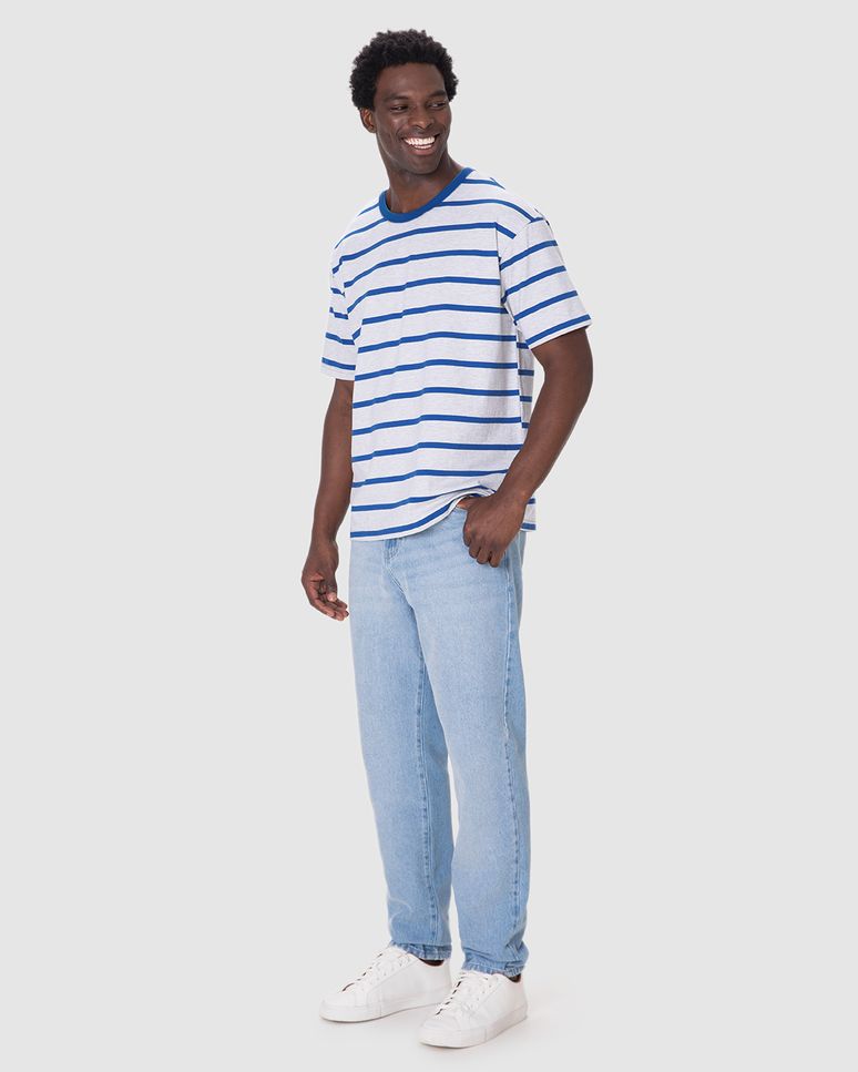 Camiseta Masculina Regular Listrada Manga Curta Em Algodão