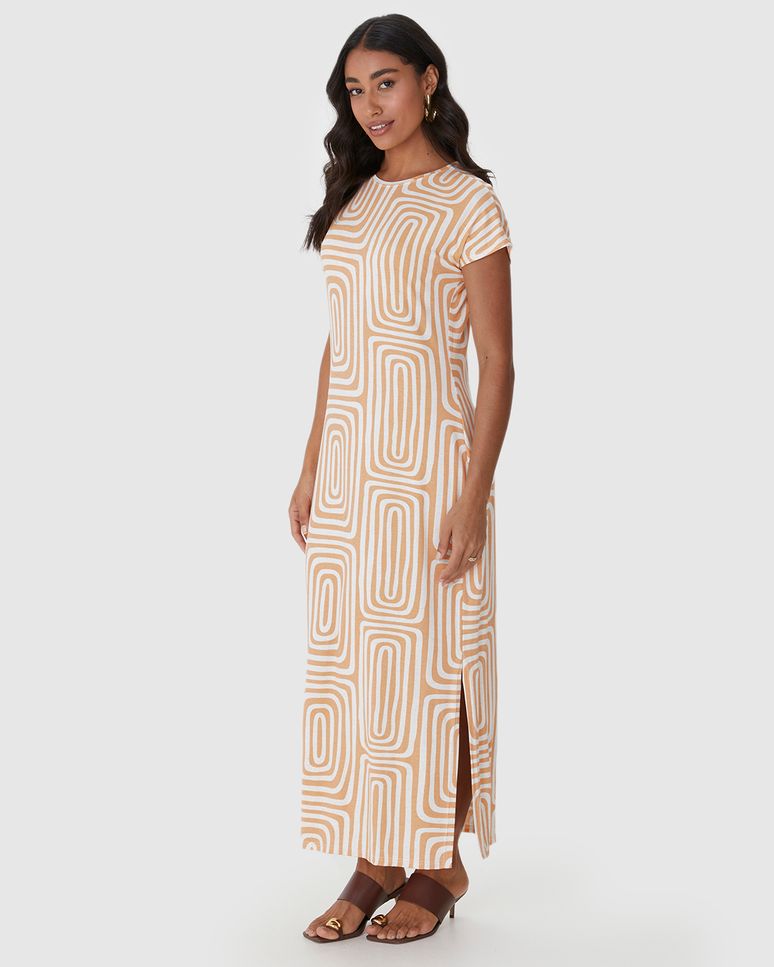 Vestido Midi Feminino Fenda Lateral Em Malha Viscolinho Stretch