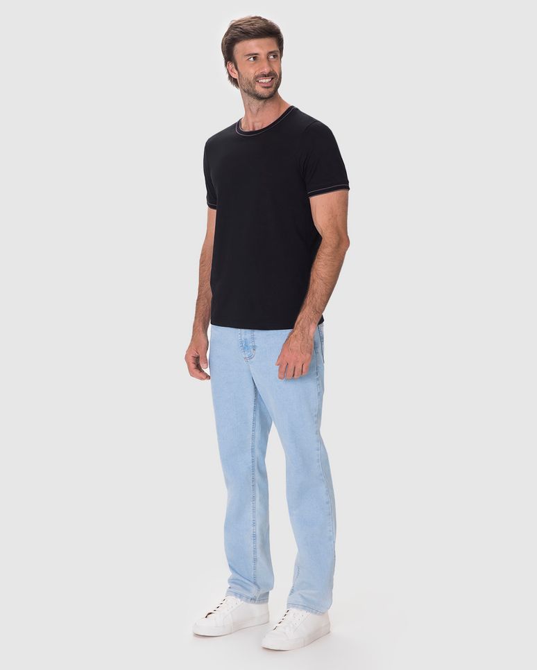 Camiseta Masculina Slim Detalhe Retilínea Costura Contraste Em Algodão
