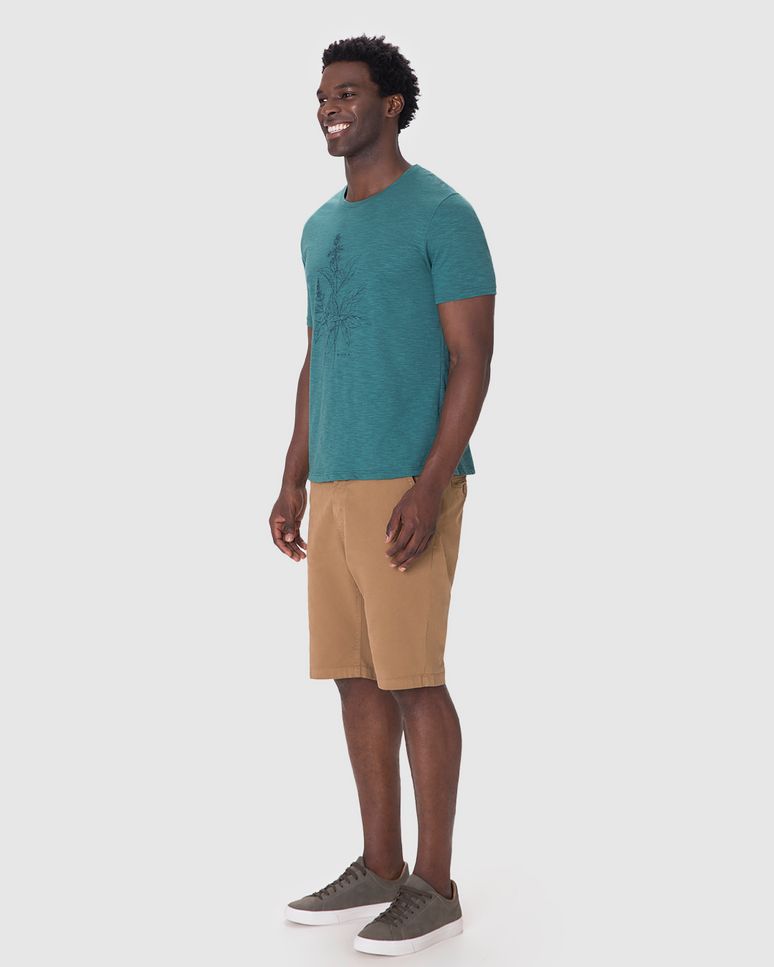 Camiseta Masculina Manga Curta Estampa Frontal Em Malha Flamê