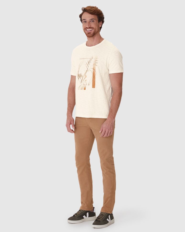 Camiseta Masculina Manga Curta Estampa Frontal Em Malha Flamê