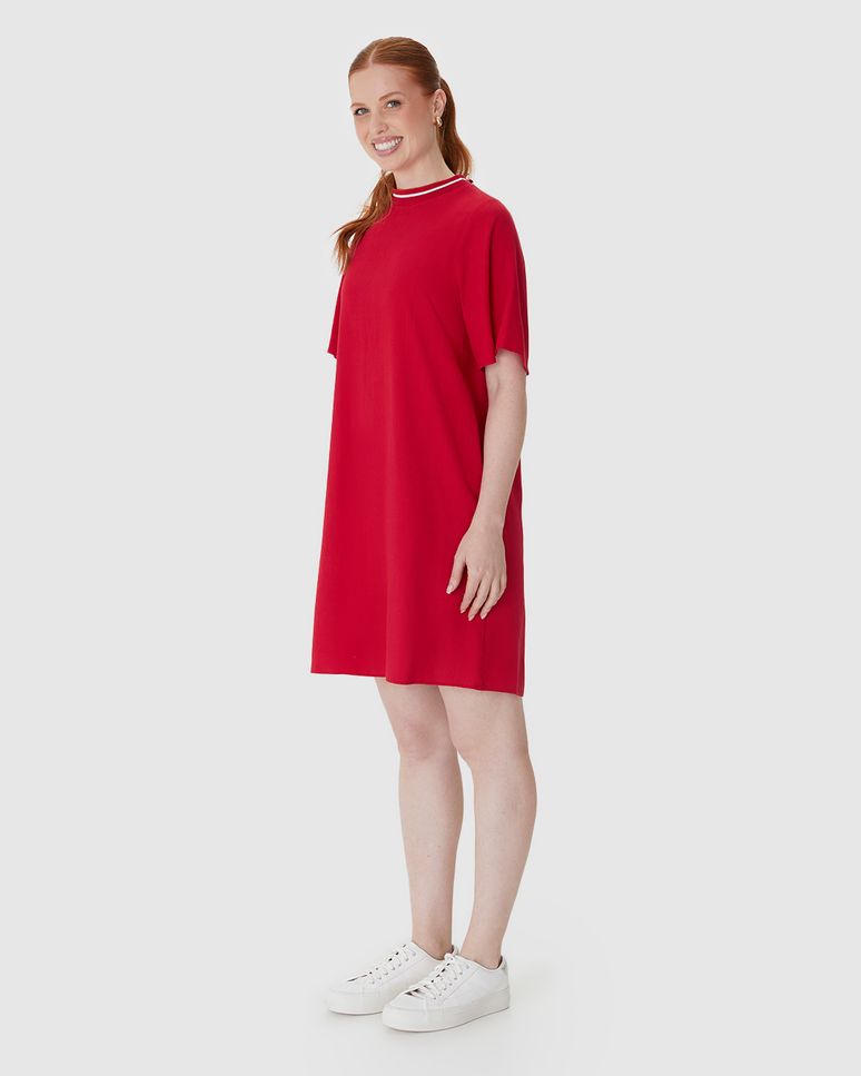 Vestido Amplo Feminino Decote Retilínea Em Viscolinho Texturizado