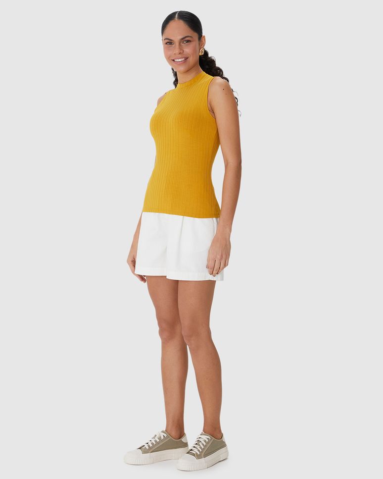 Regata Básica Feminina Justa Gola Alta Em Malha Viscose Canelada