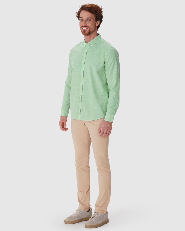 Camisa Masculina Regular Abotoamento Frontal Em Algodão Texturizado