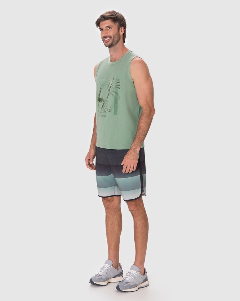 Regata Masculina Decote Redondo Alça Larga Estampa Frontal Em Algodão