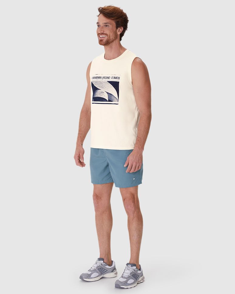 Regata Masculina Decote Redondo Alça Larga Estampa Frontal Em Algodão