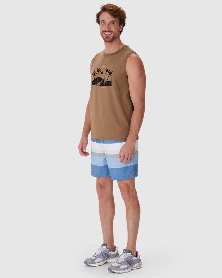 Regata Masculina Decote Redondo Alça Larga Estampa Frontal Em Algodão