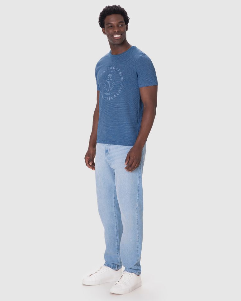 Camiseta Masculina Slim Sailboats Nautical Em Malha Fio A Fio
