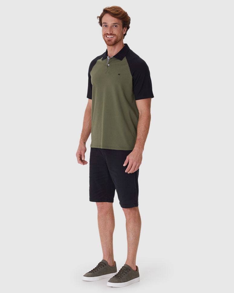Camisa Polo Masculina Regular Bicolor Em Piquet Stretch