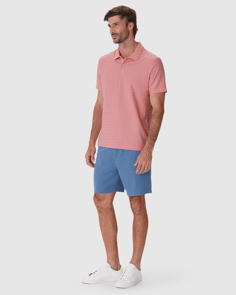 Camisa Polo Masculina Regular Em Malha Linho Texturizada