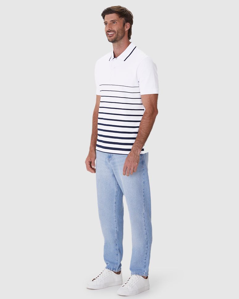 Camisa Polo Masculina Regular Estampa Frontal Listrada Em Piquet Stretch