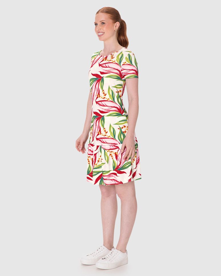 Vestido Feminino Evasê Estampado Barra Franzida Em Viscose Stretch