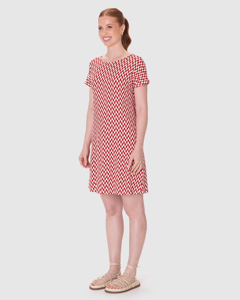 Vestido Feminino Evasê Manga Curta Estampa Digital Em Viscose Stretch