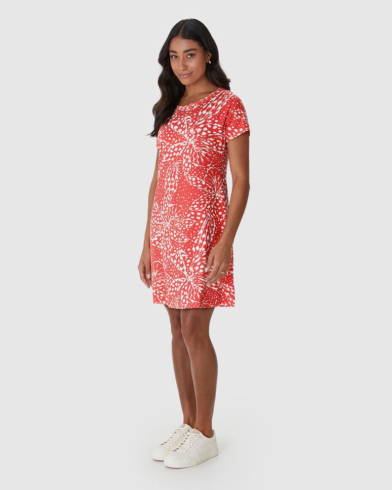 Vestido Feminino Evasê Manga Curta Estampa Digital Em Viscose Stretch