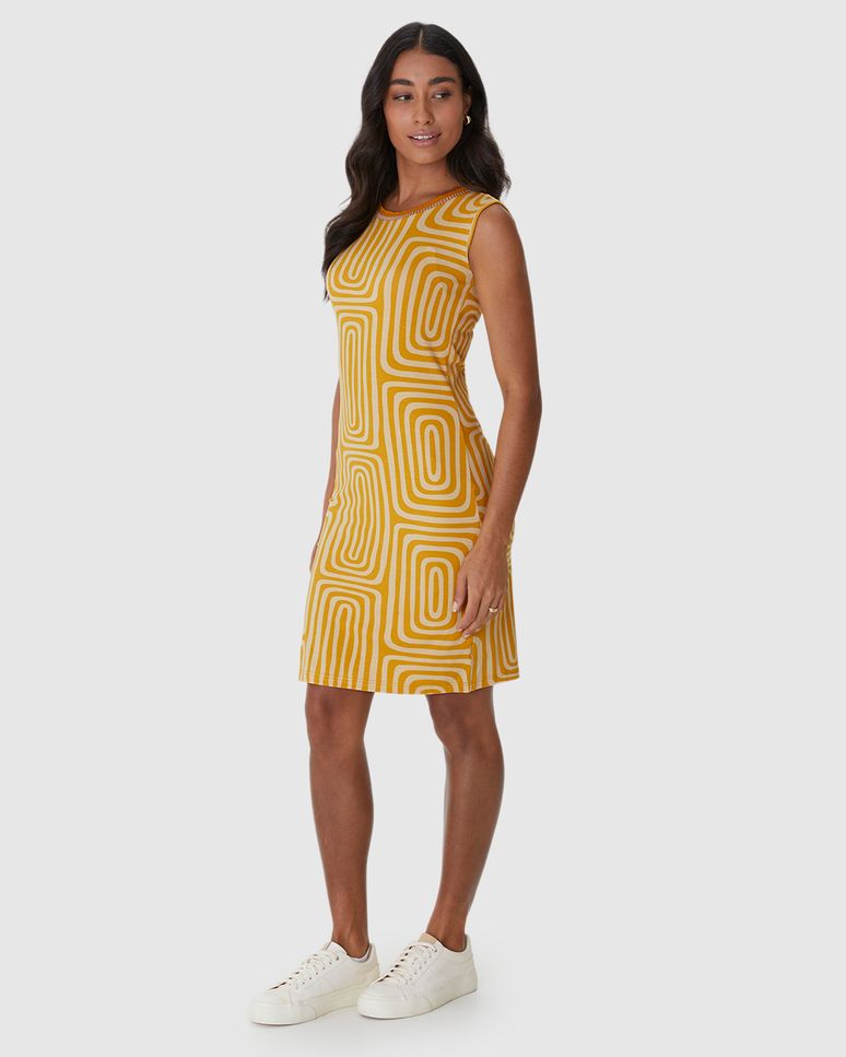 Vestido Feminino Estampado Gola Retilínea Em Viscose Stretch