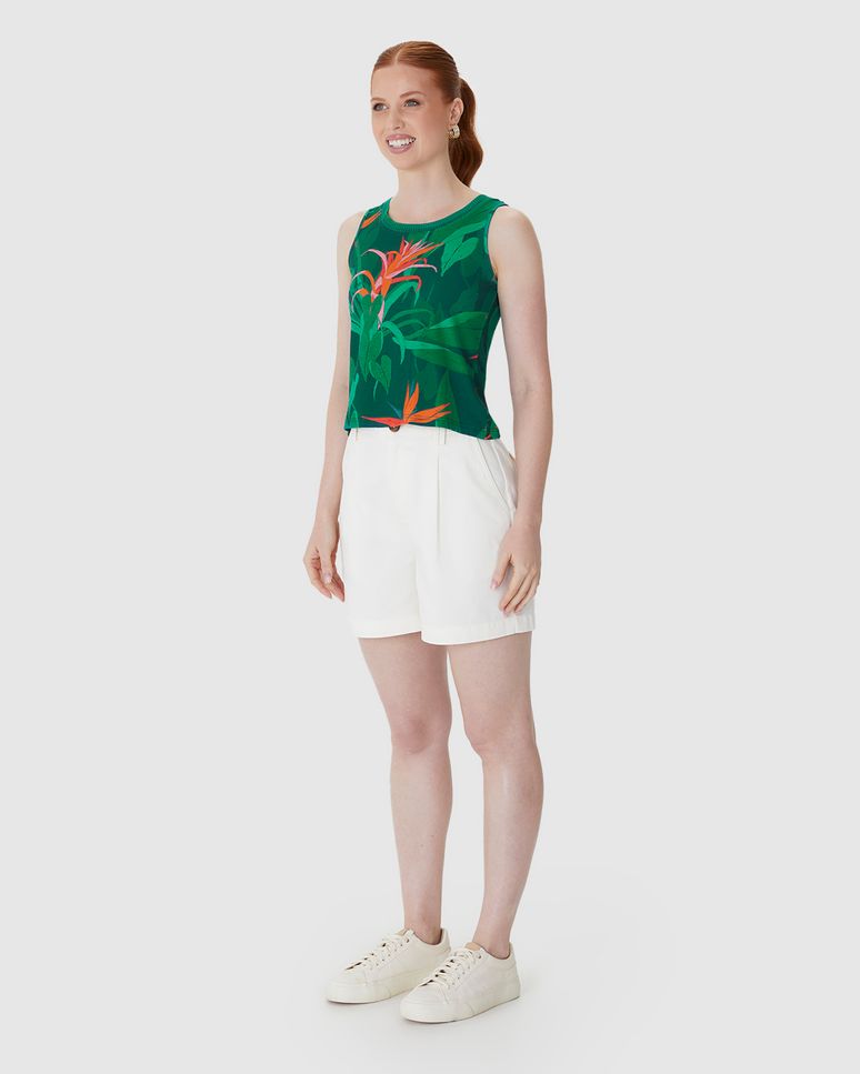 Regata Justa Feminina Estampada Gola Retilínea Em Viscose Stretch