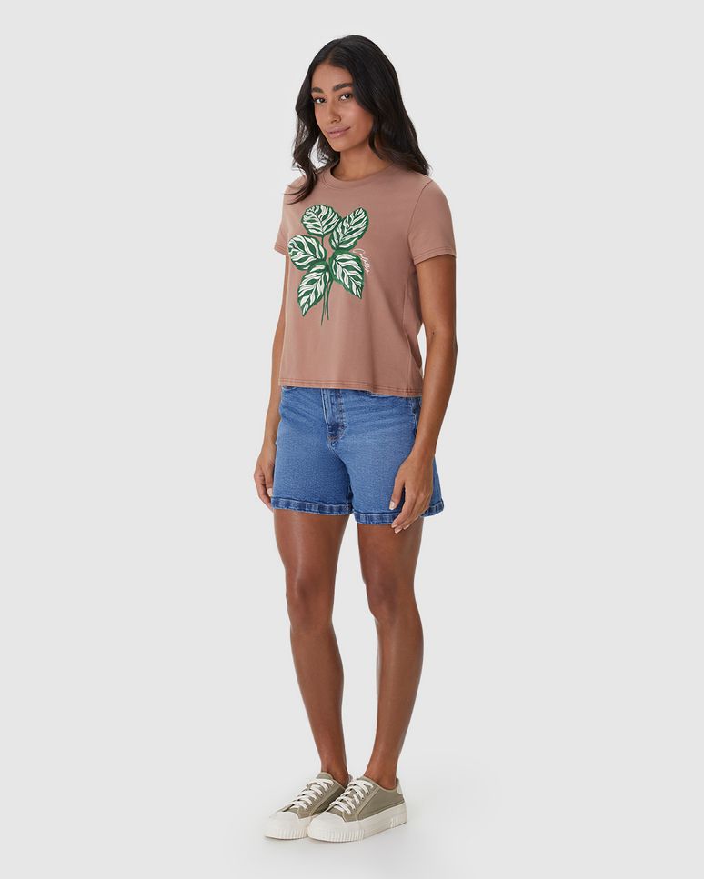 Camiseta Feminina Ilustração Frontal Especial Plantas Em Algodão