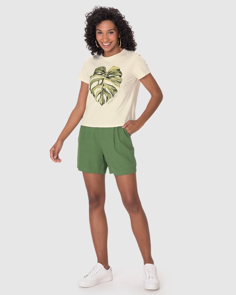 Camiseta Feminina Ilustração Frontal Especial Plantas Em Algodão