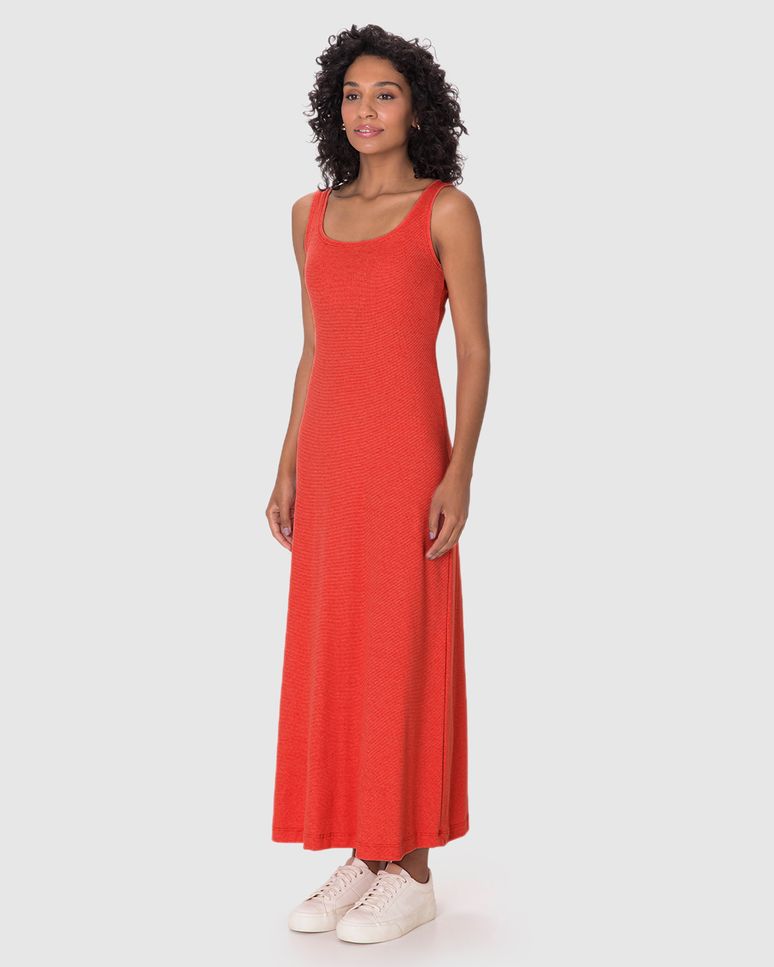 Vestido Midi Feminino Decote Quadrado Em Ribana Linho