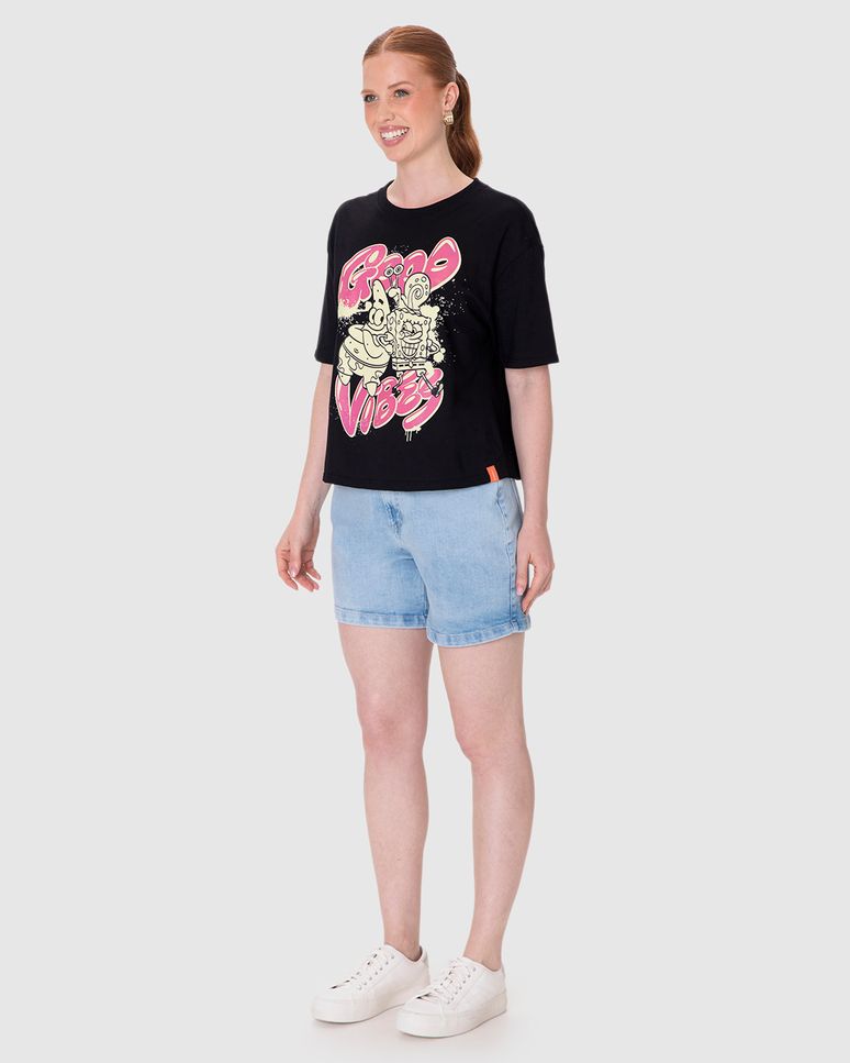 Camiseta Feminina Box Good Vibes Bob Esponja Em Algodão
