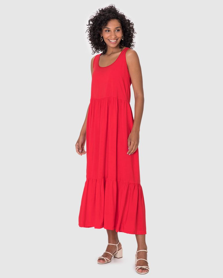 Vestido Midi Feminino Amplo Decote Quadrado Em Viscose