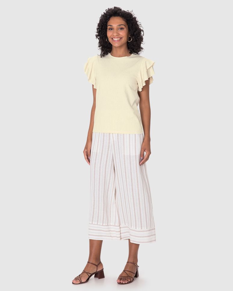 Blusa Feminina Manga Babados Em Malha Linho