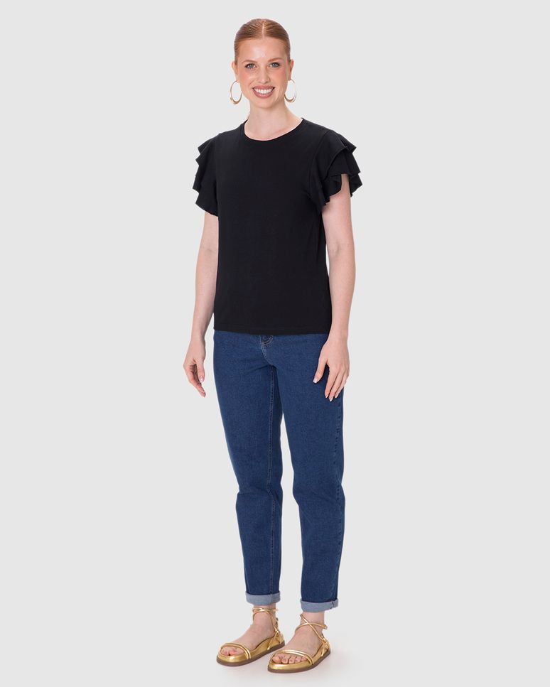 Blusa Feminina Manga Babados Em Malha Linho