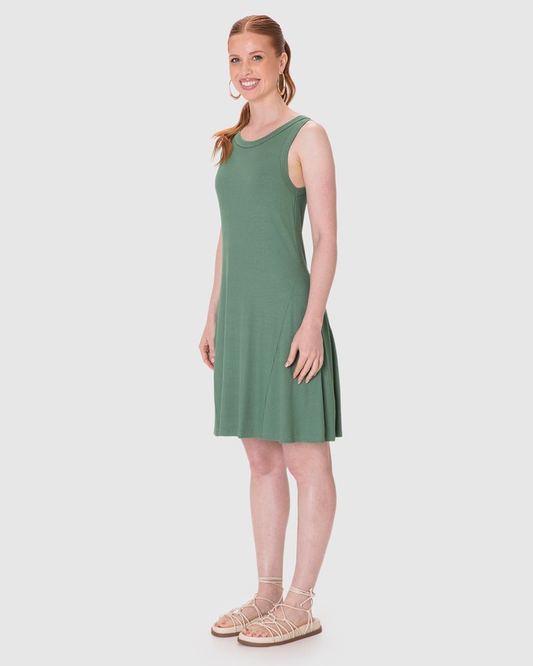Vestido Feminino Evasê Sem Manga Em Malha Viscose Canelada