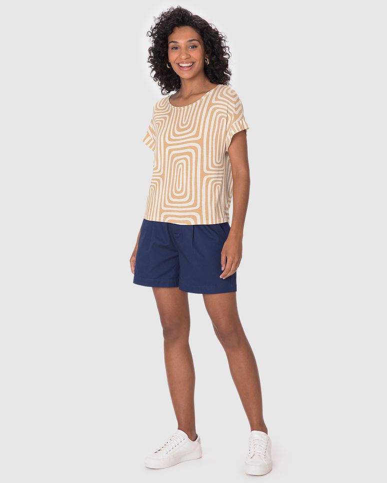 Blusa Ampla Feminina Manga Curta Em Malha Viscolinho Stretch