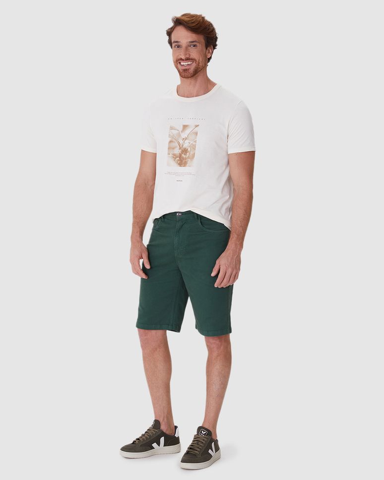 Bermuda Masculina Tradicional Bolso Funcional Em Sarja Com Elastano