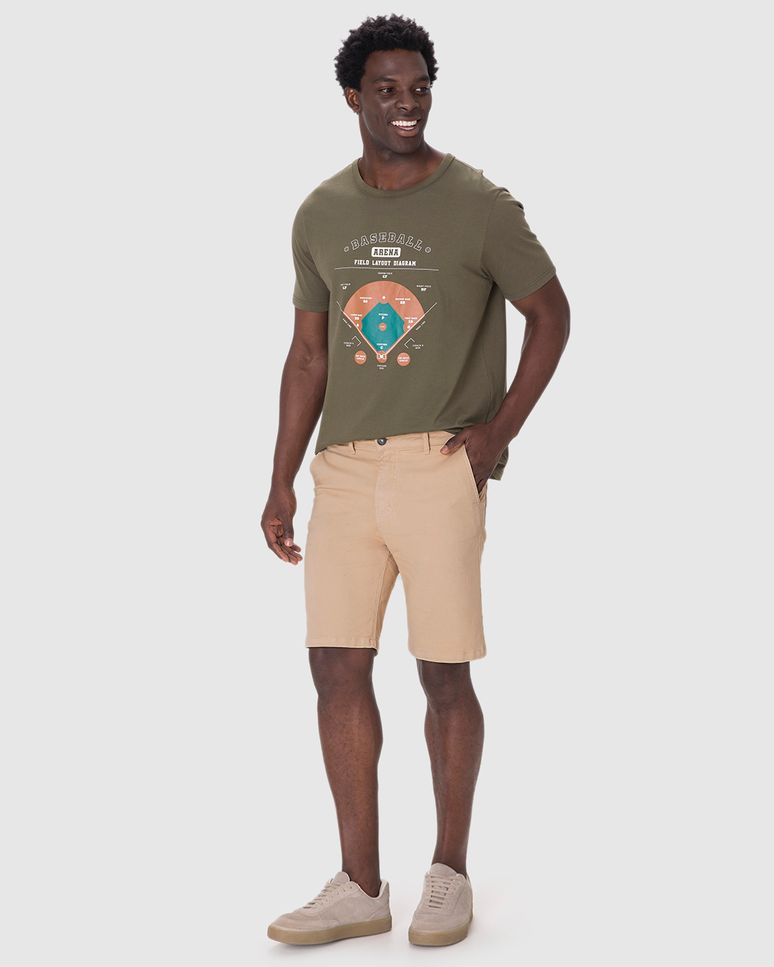 Bermuda Masculina Slim Cintura Média Bolso Funcional Em Sarja Com Elastano