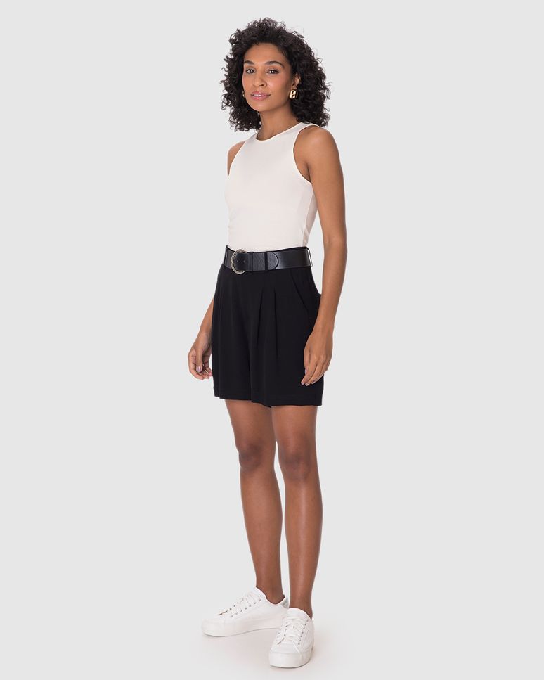 Shorts Alfaiataria Feminino Acompanha Cinto Em Viscose Sarjada