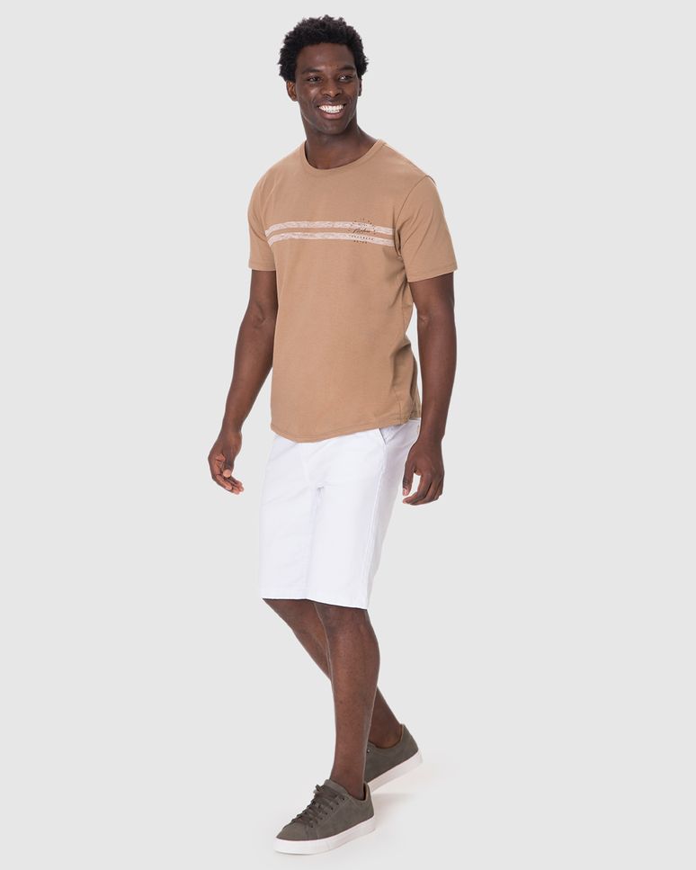 Bermuda Masculina Chino Cintura Média Bolso Funcional Em Sarja Stretch