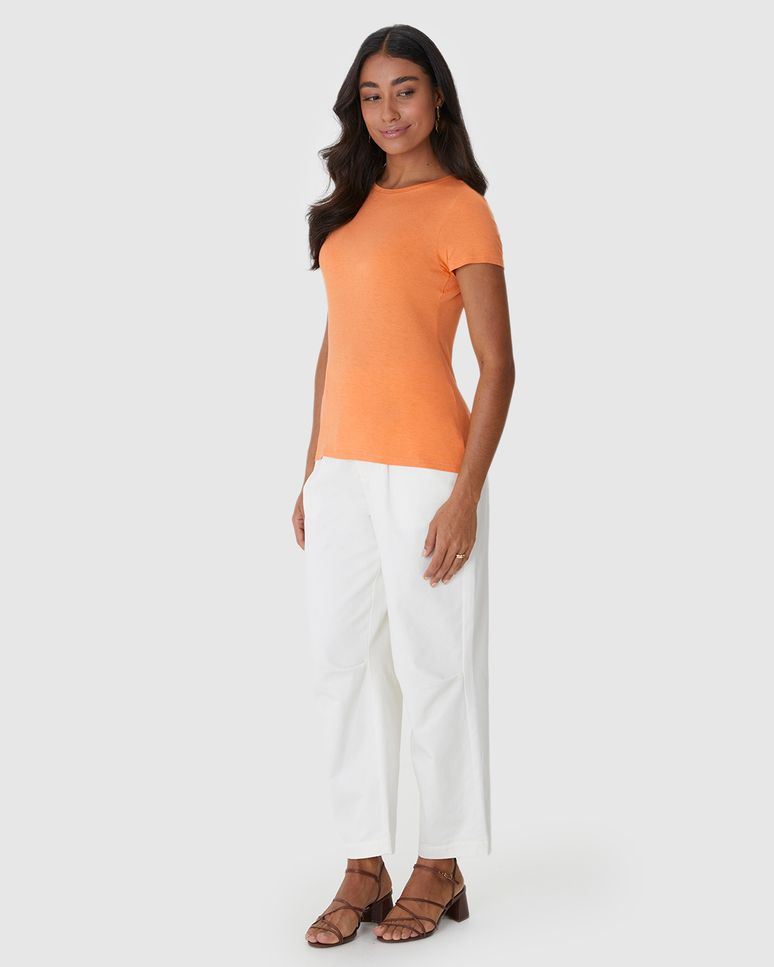 Blusa Básica Feminina Manga Curta Em Malha Viscolinho Stretch