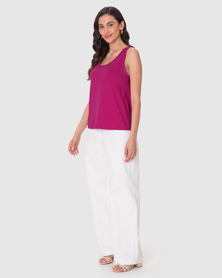 Regata Básica Feminina Alça Larga Em Malha Linho