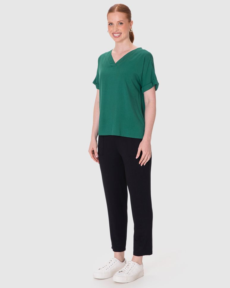 Blusa Feminina Decote V Manga Curta Dobrada Em Viscose