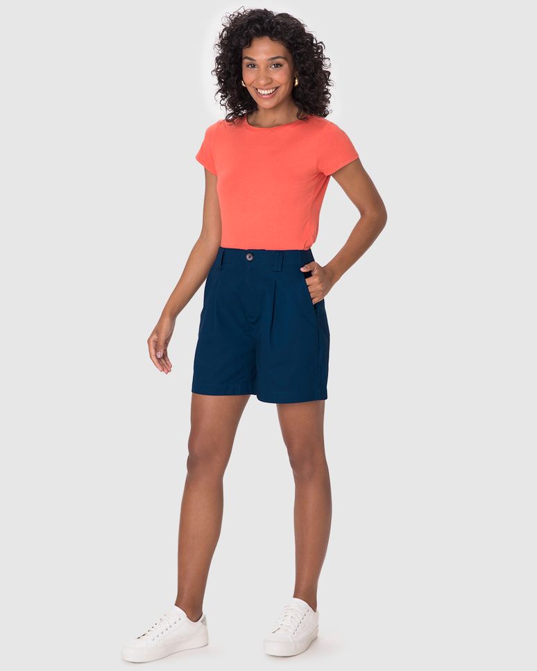 Shorts Reto Feminino Bolso Funcional Em Algodão Sarjado