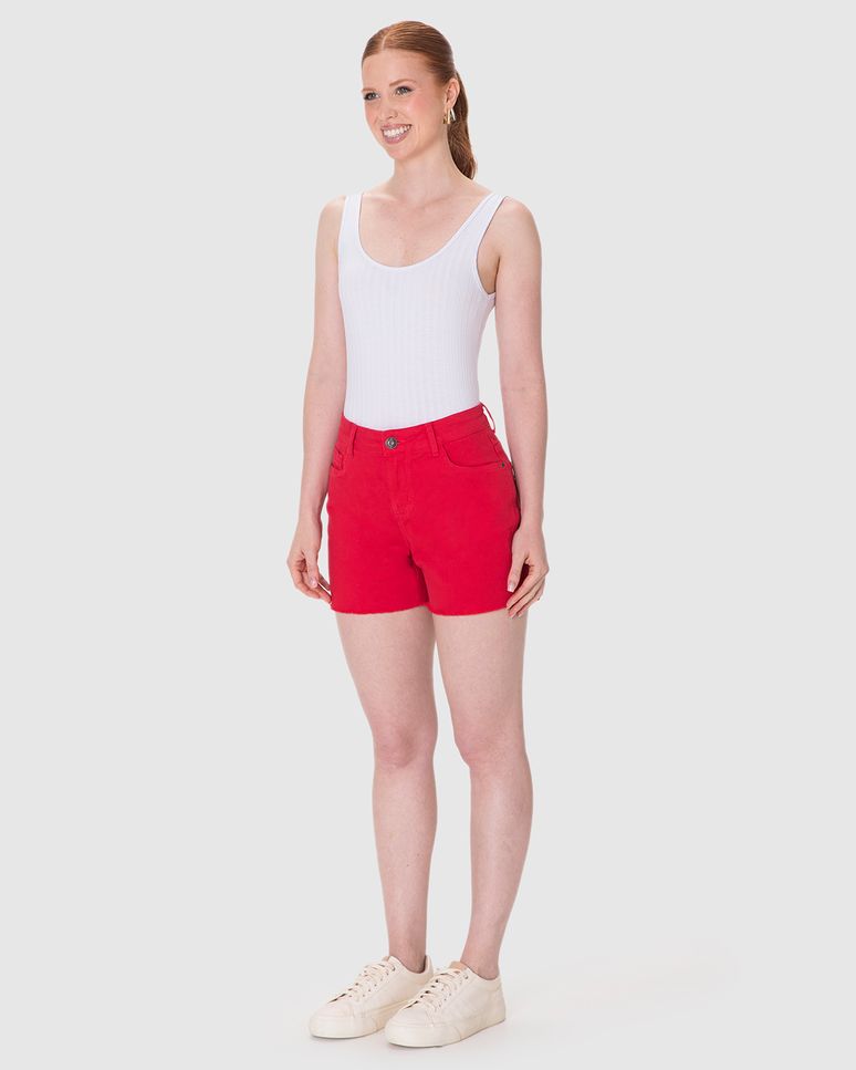 Shorts Feminino Comfort Barra Desfiada Em Sarja Com Elastano