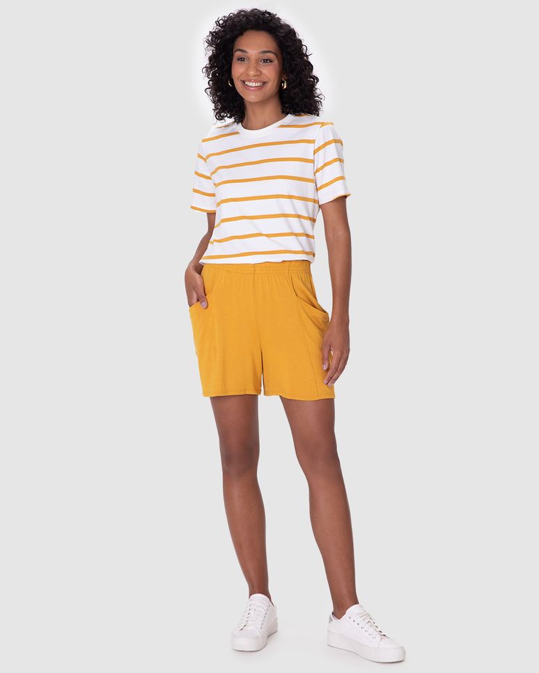 Shorts Alfaiataria Feminino Cós Elástico Em Moletinho De Viscose