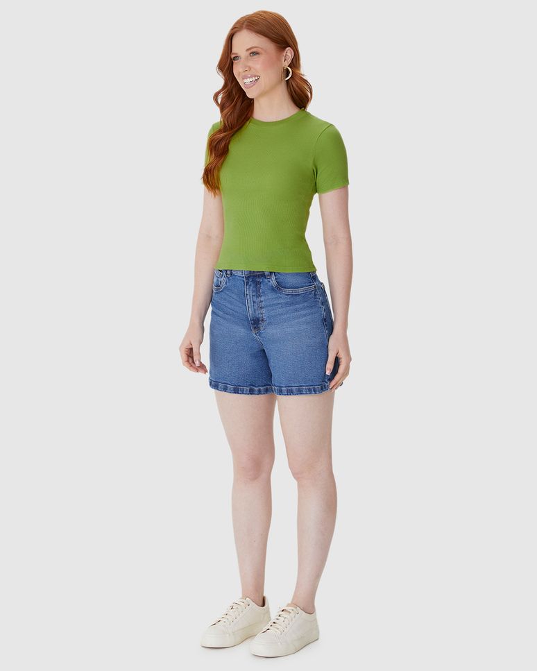 Blusa Básica Feminina Decote Redondo Em Ribana