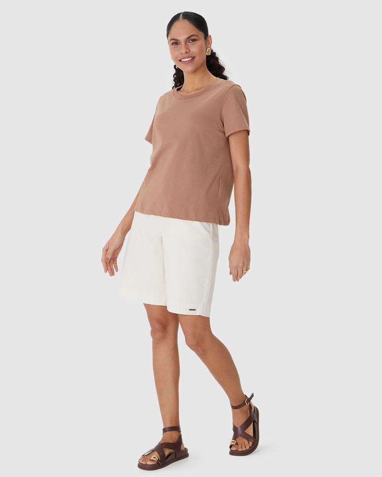 Blusa Básica Feminina Decote Redondo Com Pesponto Em Algodão