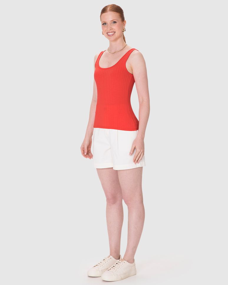 Regata Básica Feminina Decote U Em Canelado De Viscose