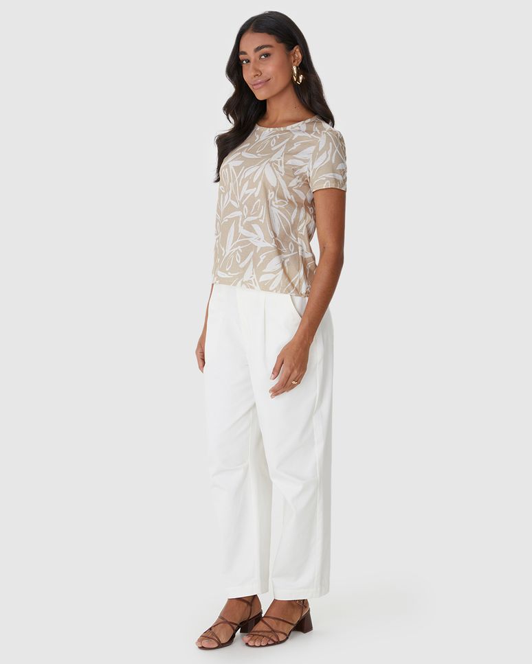 Blusa Feminina Decote Redondo Estampada Em Algodão