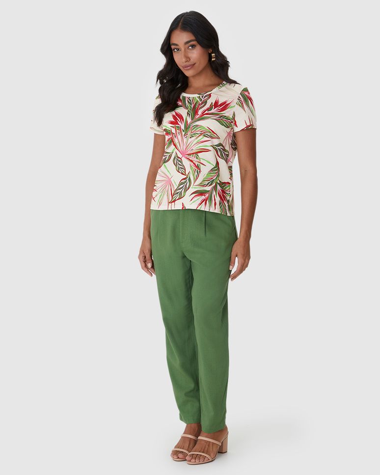 Blusa Feminina Decote Redondo Estampada Em Algodão